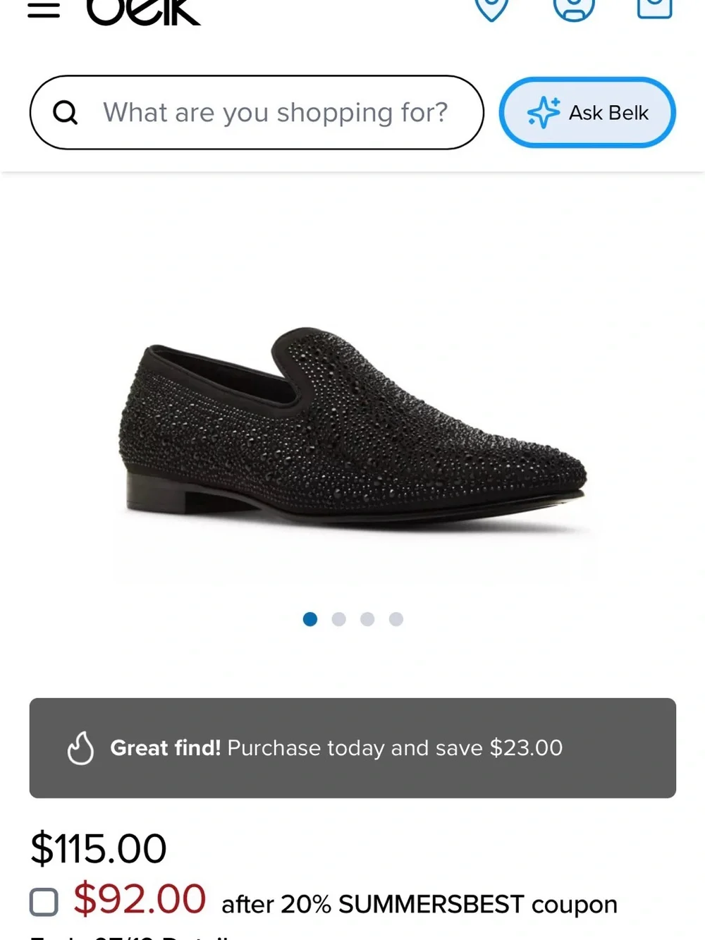 Steve Madden Black Crystal-Studded Slip-On Loafers Men’s Size 11.5